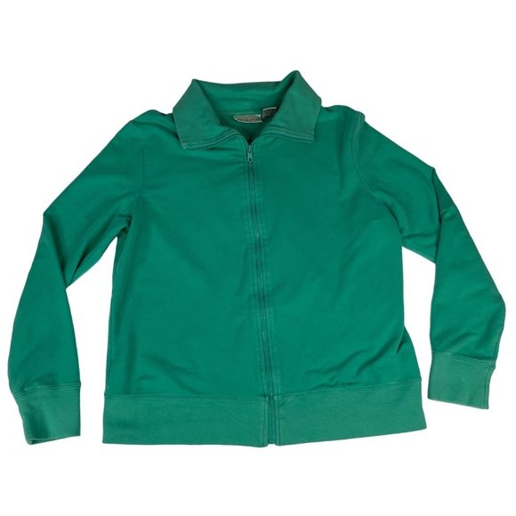 Kim Rogers Women's Zip Jacket Collared M Green Teal Cotton St. Patrick's Day - Picture 1 of 6